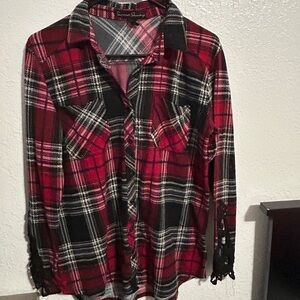French Laundry Red and Black Plaid Button Down Shirt